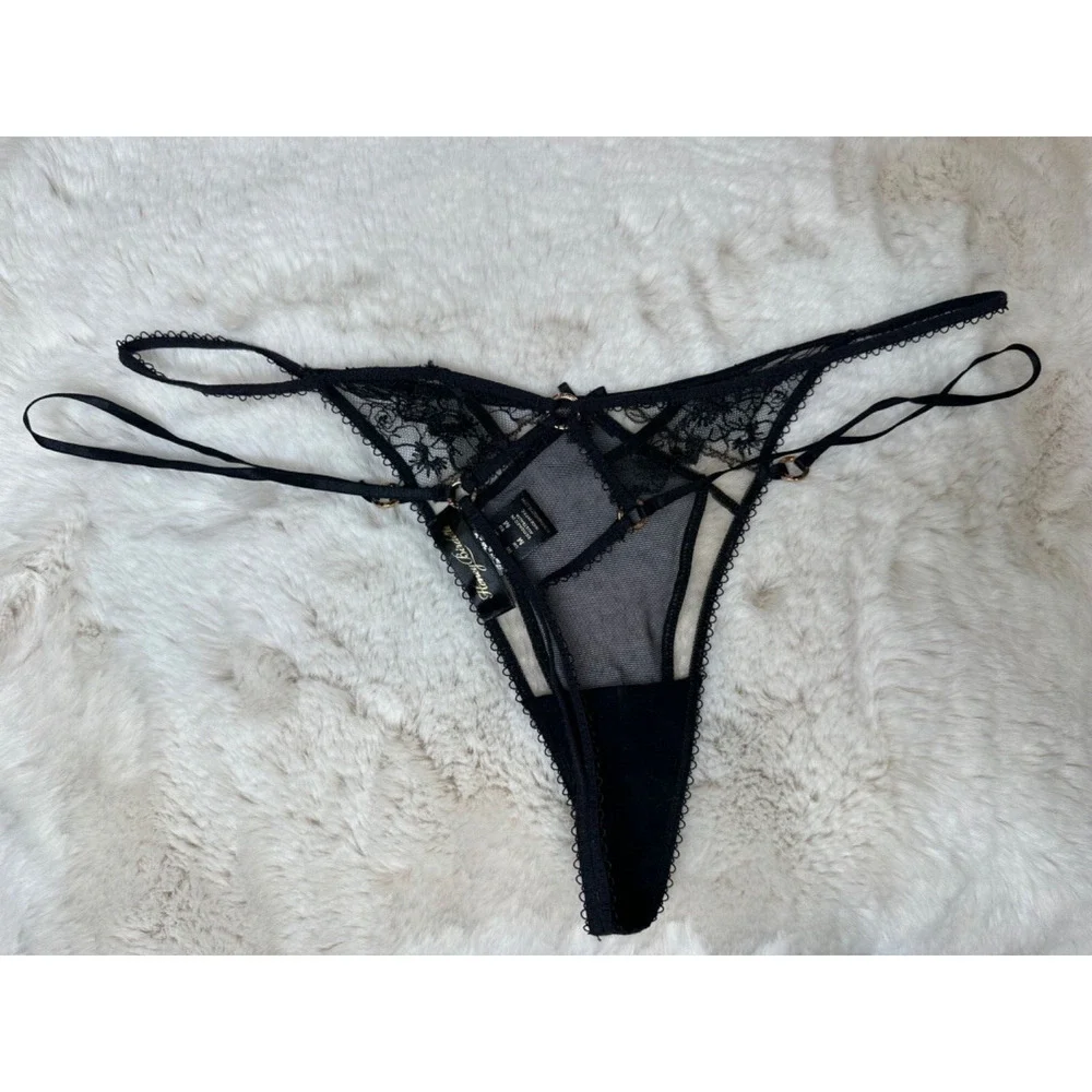 Honey Birdette EMMA🖤 Black Floral Lace 3 Piece Set 36D, L, M Thong